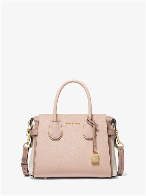 michael kors mercer small tri-color pebbled leather belted satchel|michael kors medium mercer handbag.